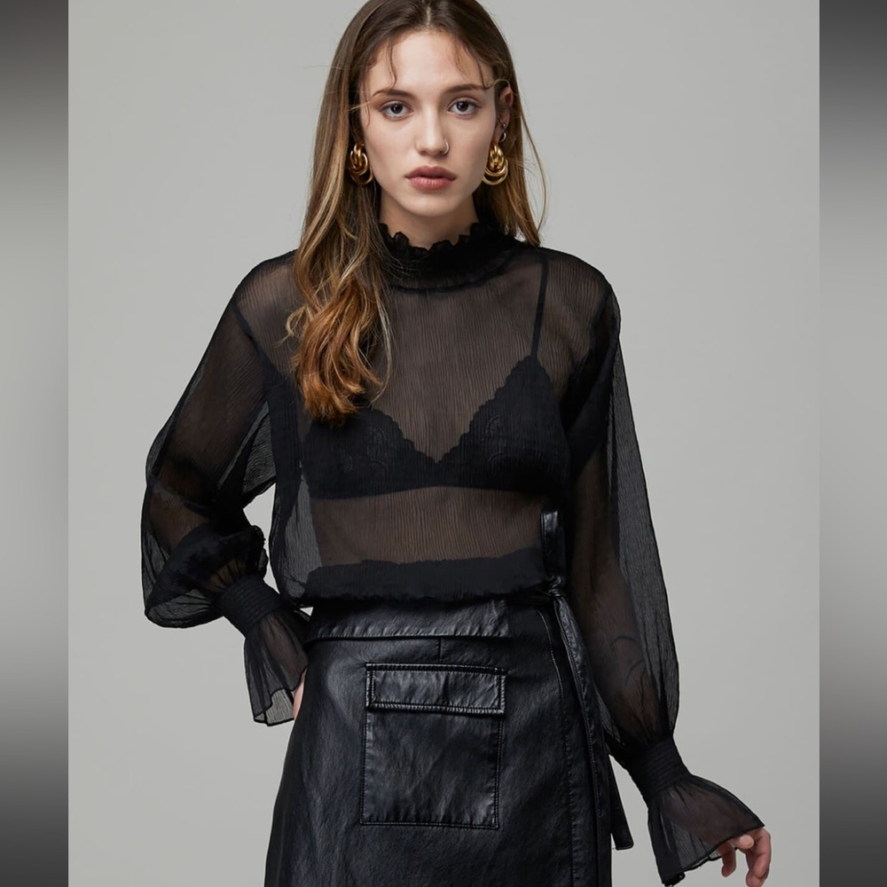 OAK + FORT sheer blouse in black - sz S